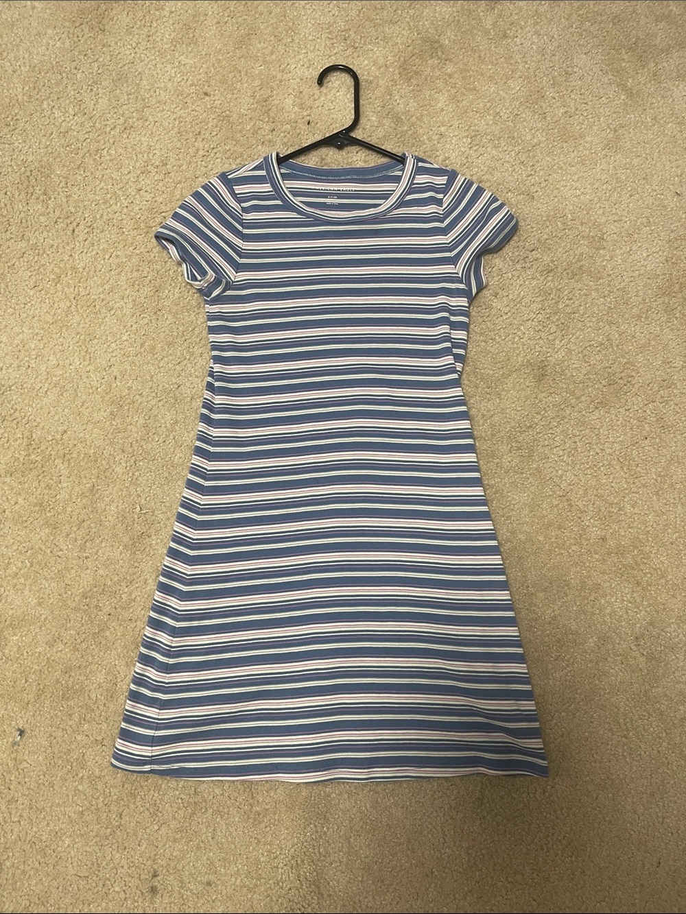 American Eagle Outfitters Blue & White Striped Short Sleeve A-Line Dress